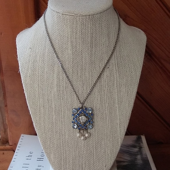 Vintage Blue and Silver Pendant Necklace - Picture 1 of 8